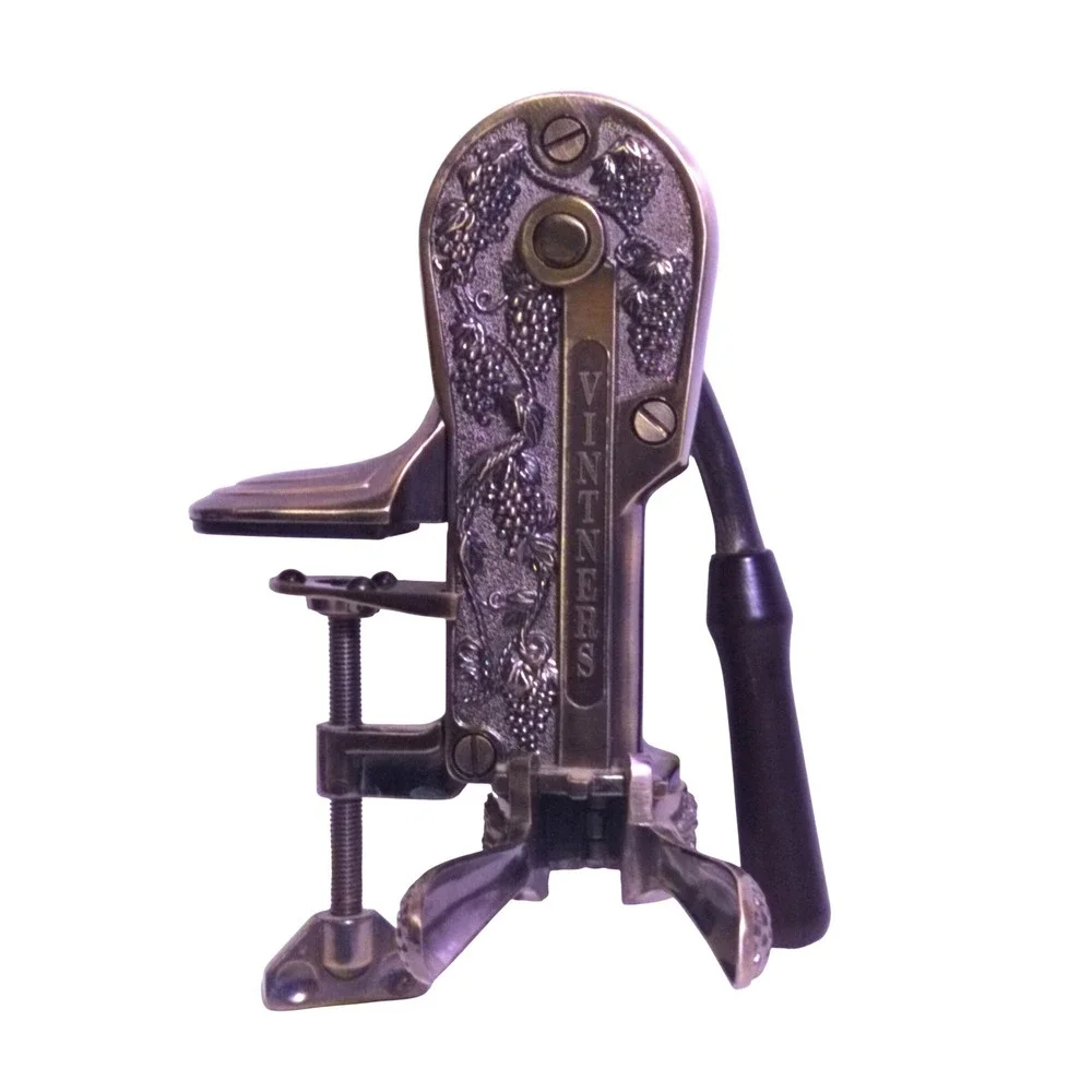 Vintners Reserve Wine Bottle Opener Antique Embossed Grape Bar Clamp Lever